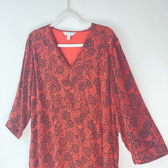 Garnet Hill Kimono Style Dress Viscose Rust Black Print Medium - Picture 3 of 9